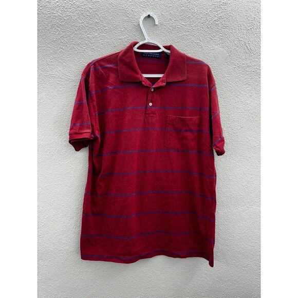 Claybrooke Classic Mens Polo Shirt Size XL Red Striped Short Sleeve Pocket - Picture 1 of 13